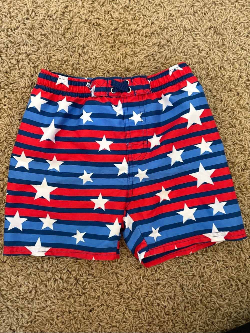 Kids Red & Blue Star Stripe Swim Trunks 5T
